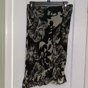 Express Black and Cream Ruffled Midi Pencil Skirt